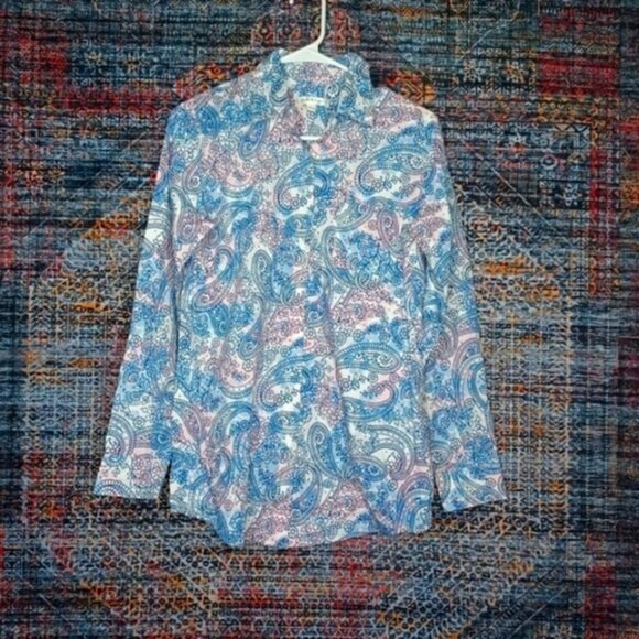 Orvis womens pink white blue floral paisley button down shirt 6 NWOT - Picture 1 of 4